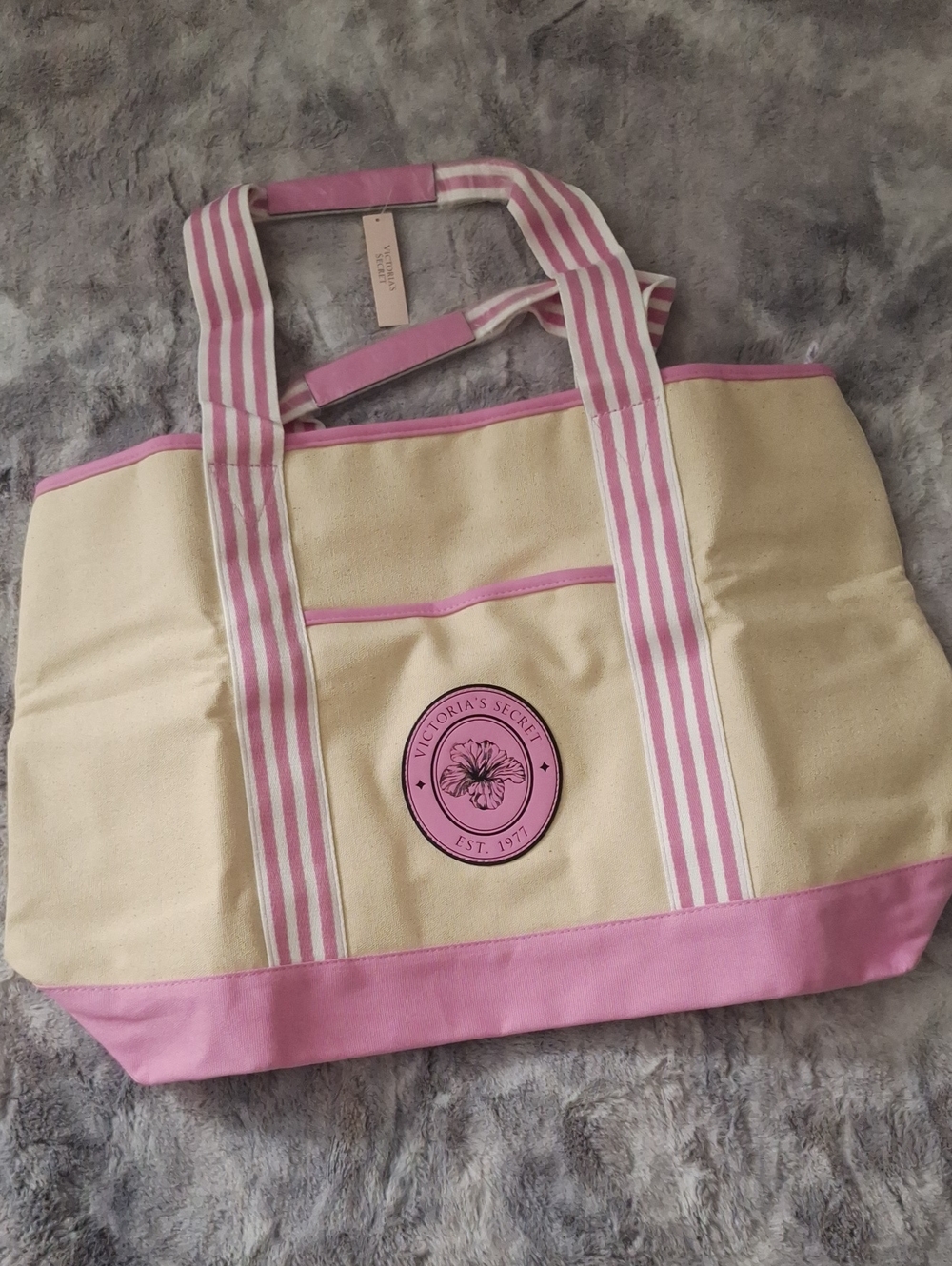 NWT Victoria's Secret Cream and Pink Canvas Tote